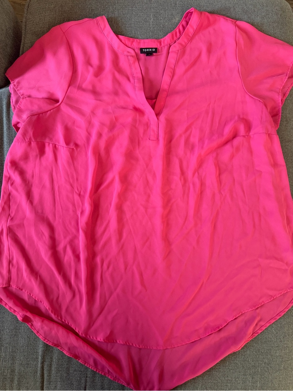 torrid Hot Pink Split V-Neck Short Sleeve Blouse
